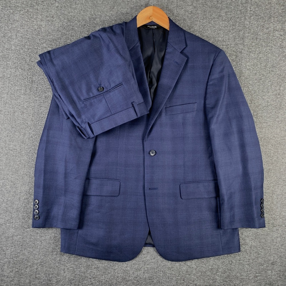 Jos A Bank 2 Piece Suit Men 40S Blue Glen Plaid Traveler 36x27